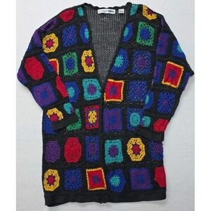 Vintage Chaus Woman Size 2 / XL Crochet Colorful Cardigan Grannycore Squares
